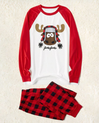 Red, white and black men's Christmas dream pajamas with a beige background