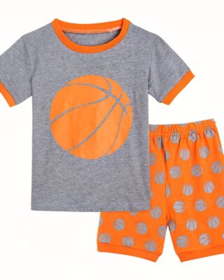 Orange and grey basketball pajamas with polo shirt and shorts