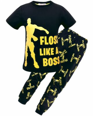 Black pyjama set with inscription "Floss like a boss" very high quality