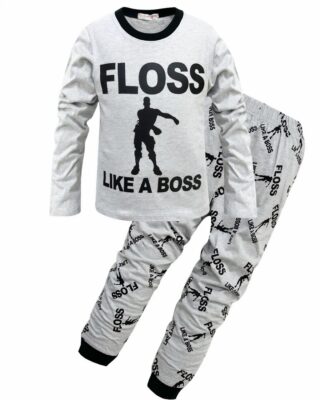 White pyjamas with inscription "Floss like a boss" grey very high quality