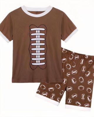 Boy's brown rugby ball t-shirt and shorts