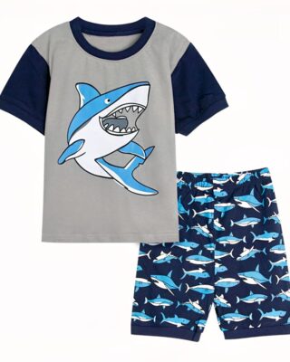 High quality fashionable shark t-shirt and shorts for boys