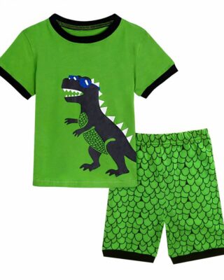 Pyjama t-shirt and green shorts with dinosaur design for boys in fashion