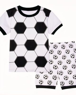 Pyjamas polo shirt and shorts with white and black soccer pattern in fashion