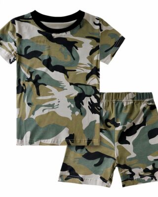 Boy's camouflage t-shirt and shorts green armed fashionable pajamas very high quality