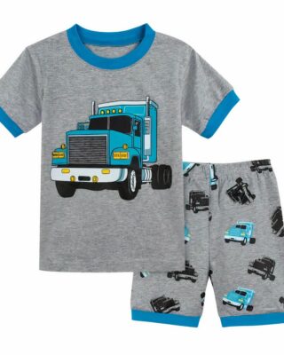 Pyjama t-shirt polo and shorts gray truck pattern