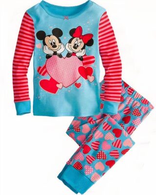 Blue Mickey and Minnie long sleeve pajamas with blue heart pants