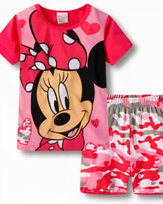 Summer pajamas t-shirt with Minni pattern and pink camouflage shorts very high quality fashion