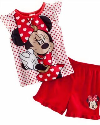 Red and white Minnie summer pajama set for girls