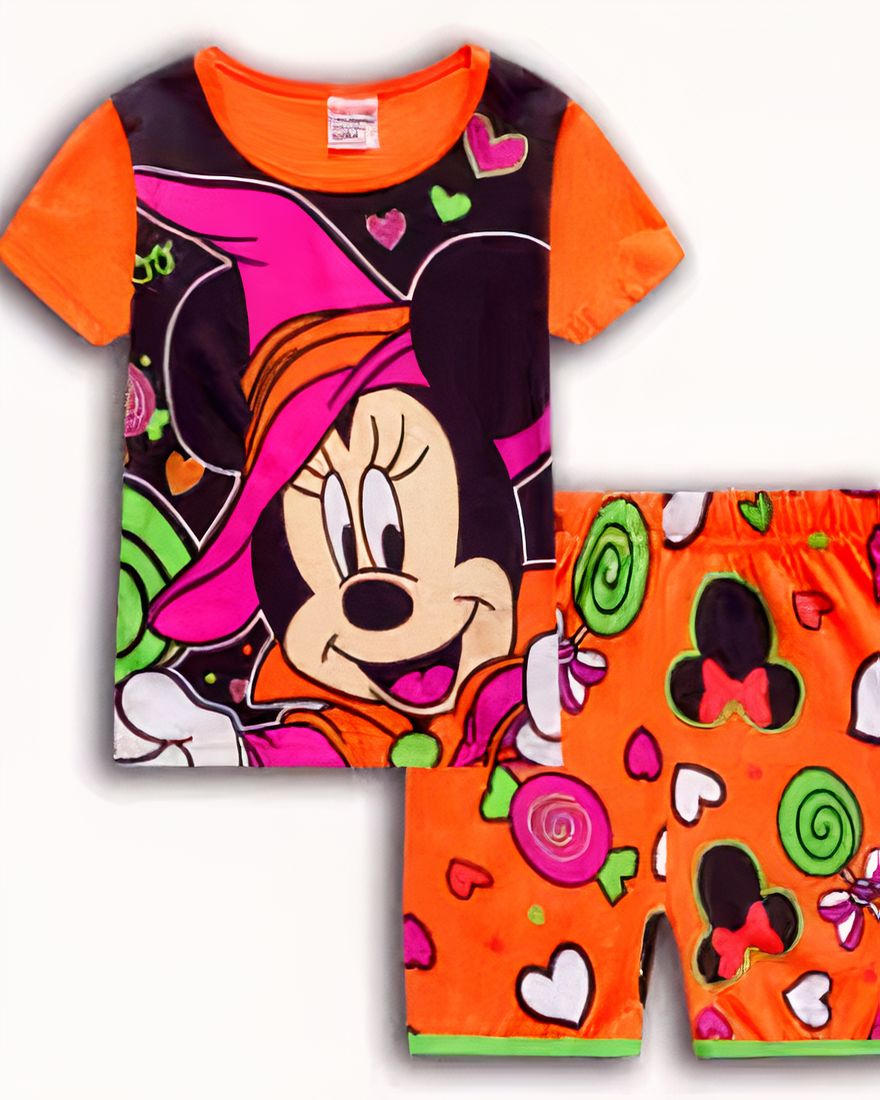 Orange and green Minnie summer pajamas t-shirt and shorts