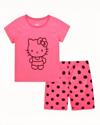 Hello Kitty summer pajamas with pink and black shorts very fashionable