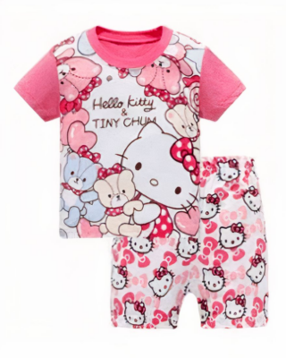 Two-piece pyjamas with short sleeves in fashionable pink Hello Kitty design