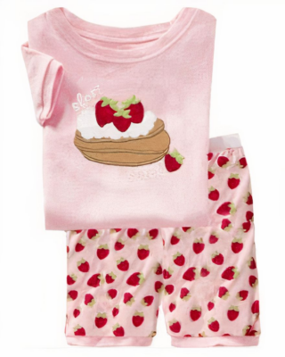 Summer pajamas t-shirt and shorts pink with red strawberry pattern fashionable