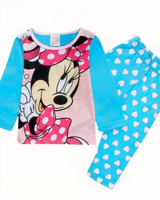 Two-piece long sleeve blue Minnie pajamas with blue fashionable heart pants