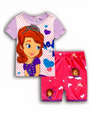 Two-piece pyjamas short sleeves with purple and pink Sofia princess pattern