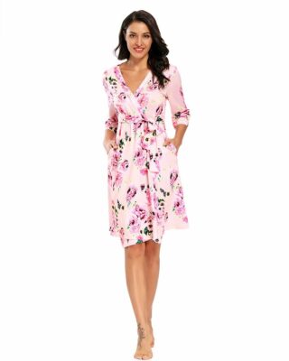 Fashionable floral cotton maternity pajamas for women worn by a woman