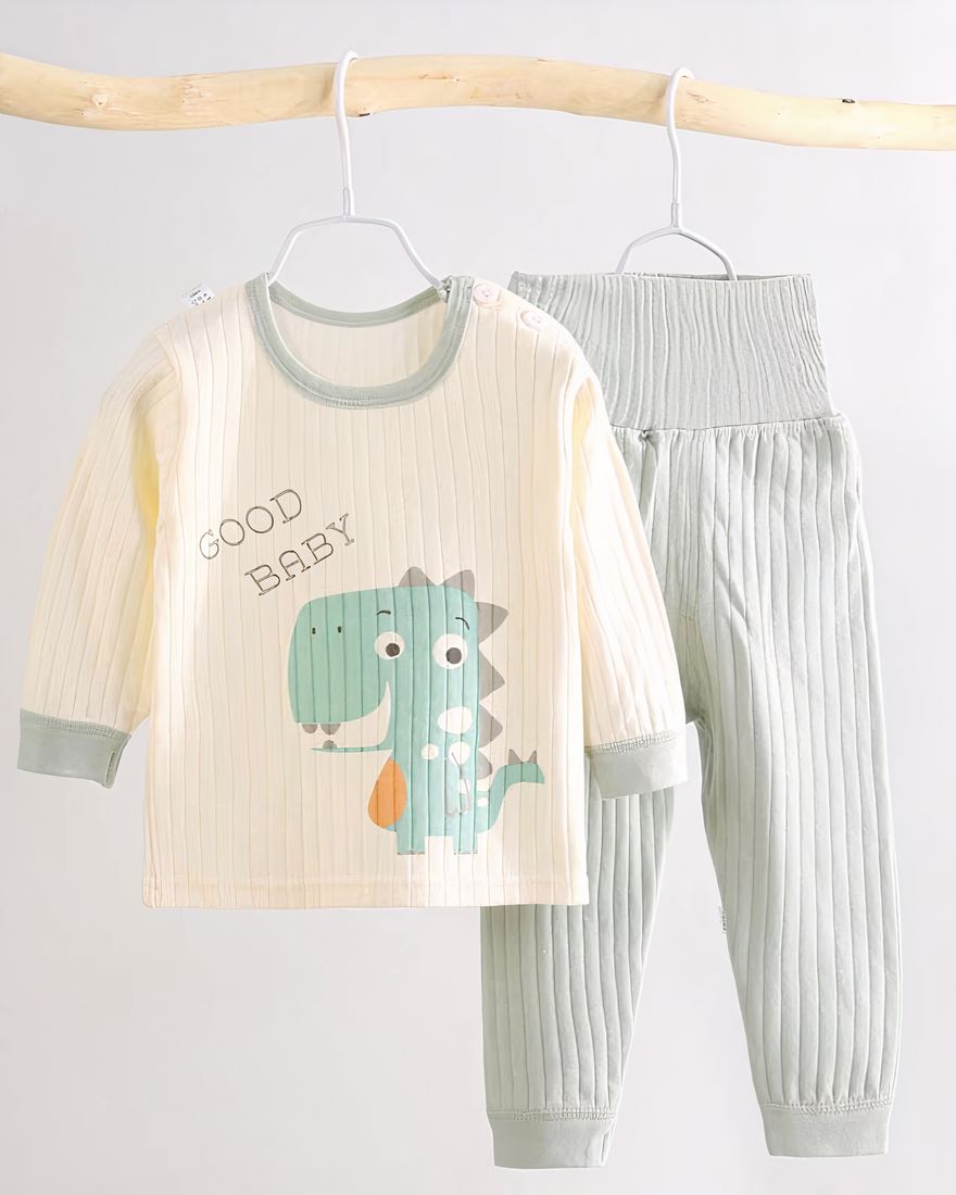 Cotton pajama set with dinosaur pattern for kids on a belt