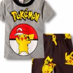 Pikachu Pokémon two-piece grey pajamas with brown shorts made of high quality cotton