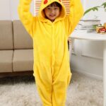 Yellow pikachu pajama suit for child worn by a young child