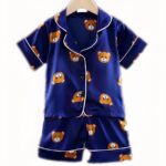 Blue cotton bear pajamas for kids on a belt