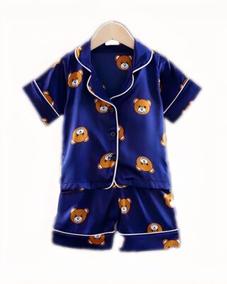 Blue cotton bear pajamas for kids on a belt