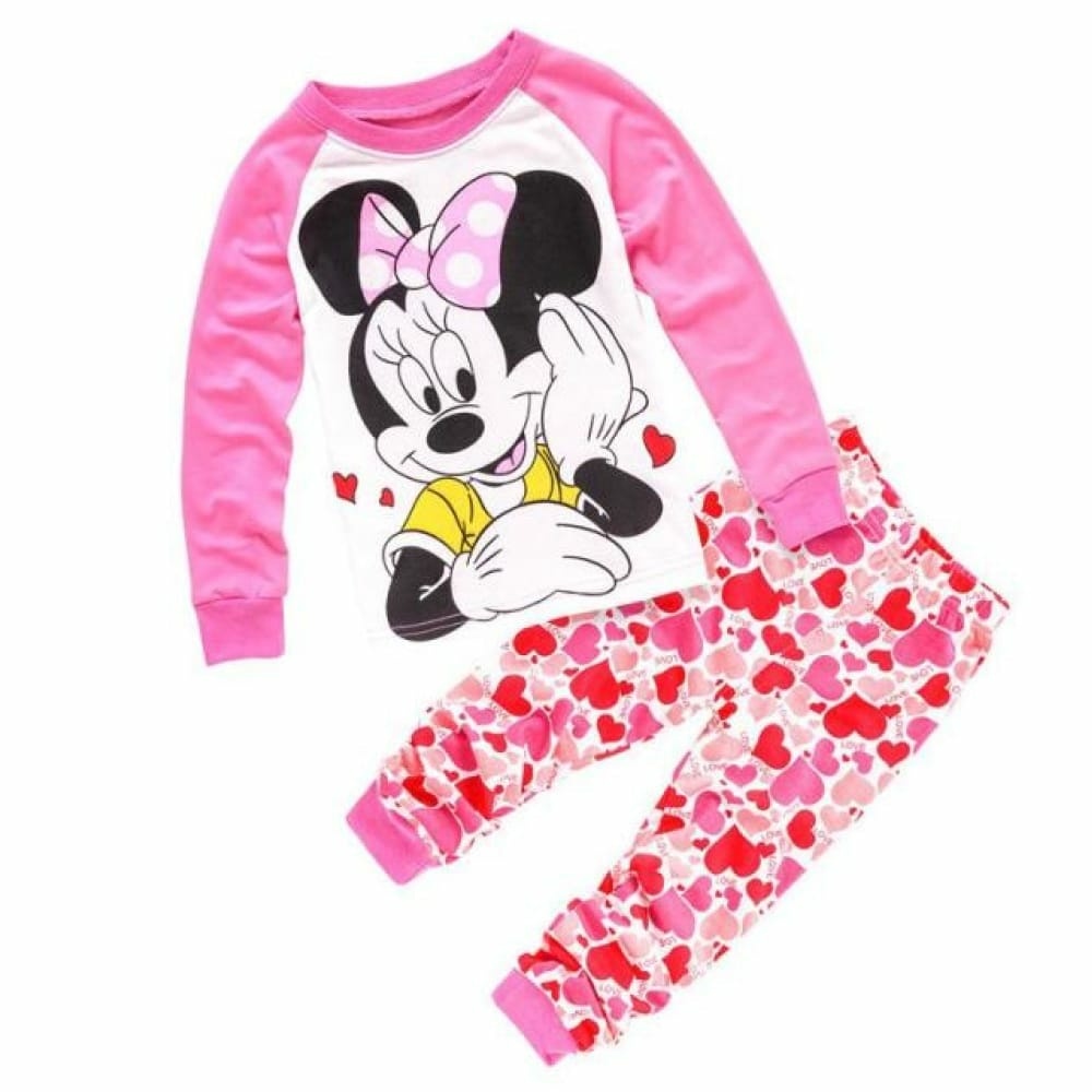 Two-piece pink and white pajamas with Minnie Mouse design and white pants very high quality fashionable