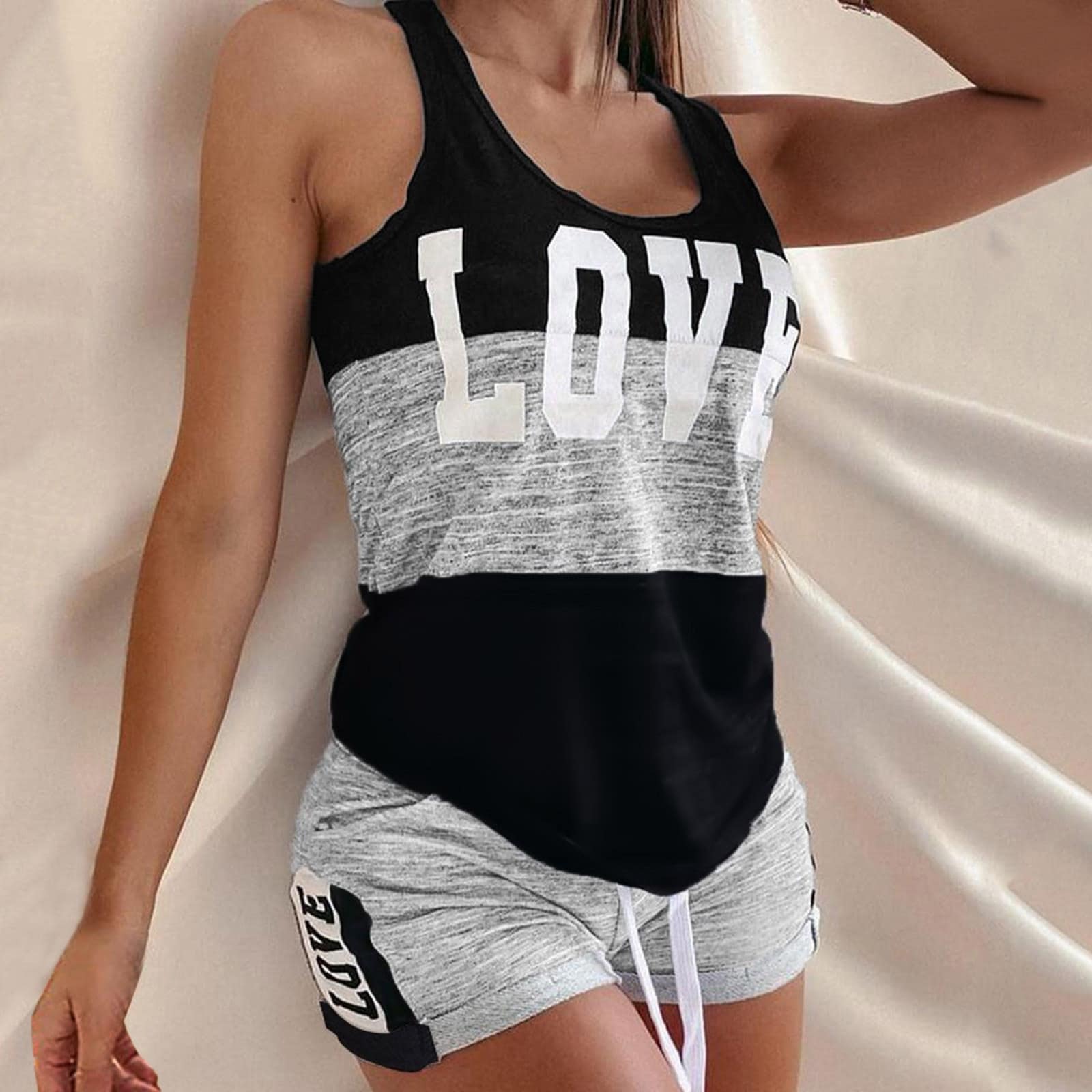 Pyjama tank top and sexy black and white shorts • Pajamas Universe