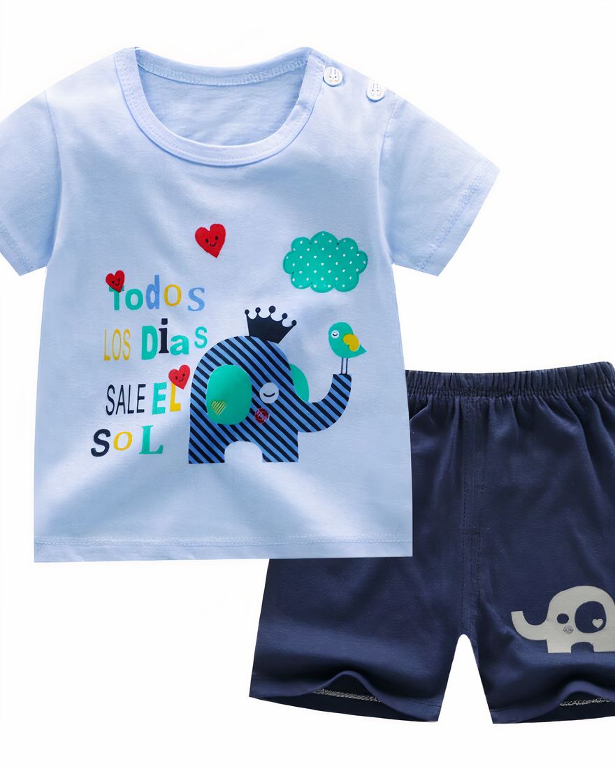 Summer pyjamas in cotton with blue elephant pattern