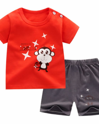 Fashionable red and grey monkey summer pajamas for kids