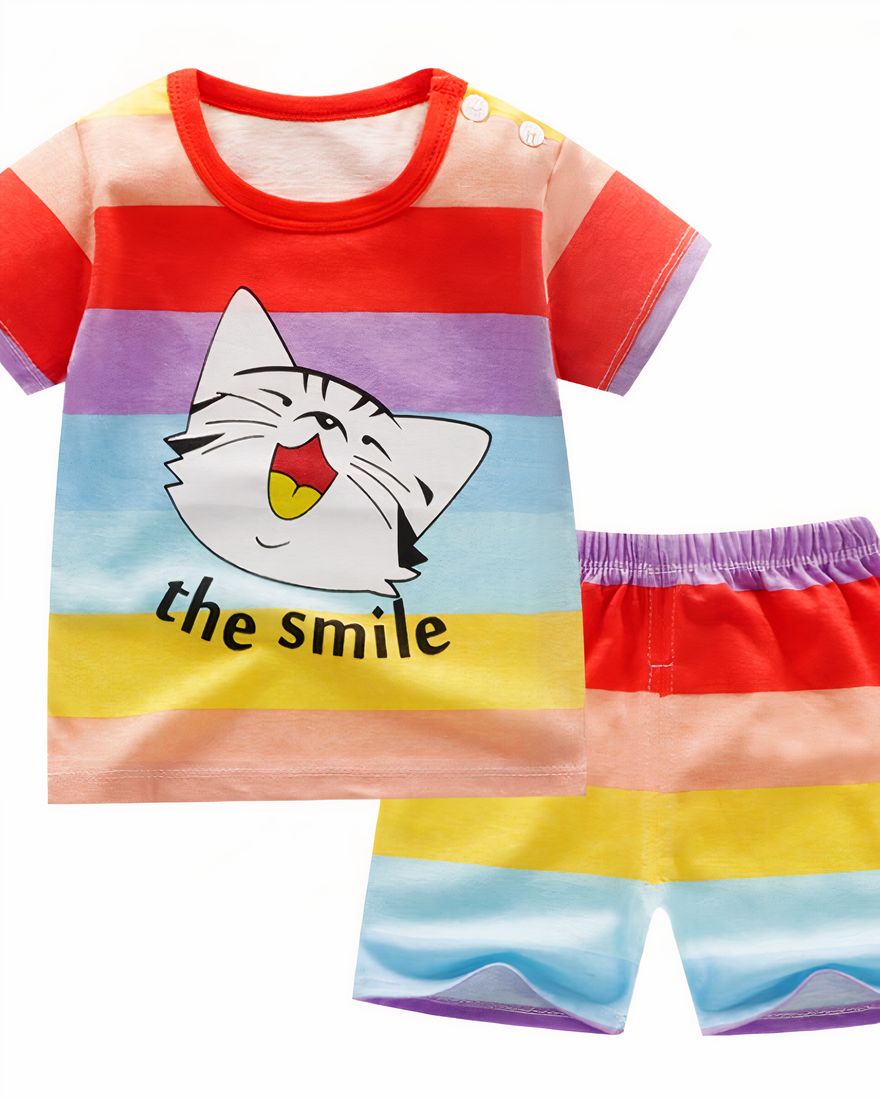 Rainbow striped summer pajamas for kids made of fashionable cotton