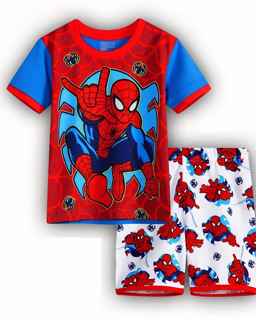 Red t-shirt and white shorts cotton pajamas Spiderman pattern very fashionable high quality