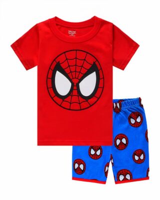 Boys' red, blue and black cotton Spiderman pajama set