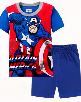 Captain America two-piece cotton pajamas with blue shorts fashionable very high quality