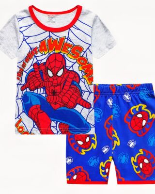 Spiderman two-piece pajamas in blue and white cotton