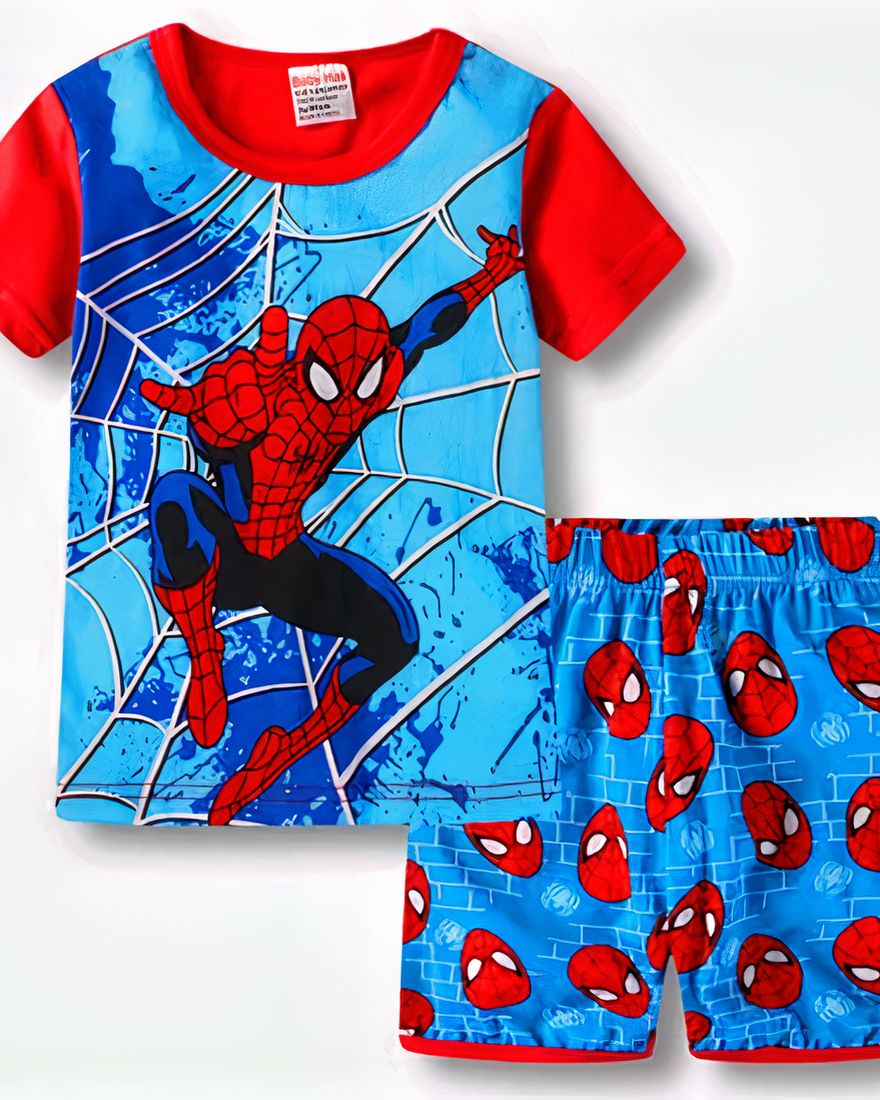 Two-piece blue pajamas with Spiderman pattern made of high quality fashionable cotton