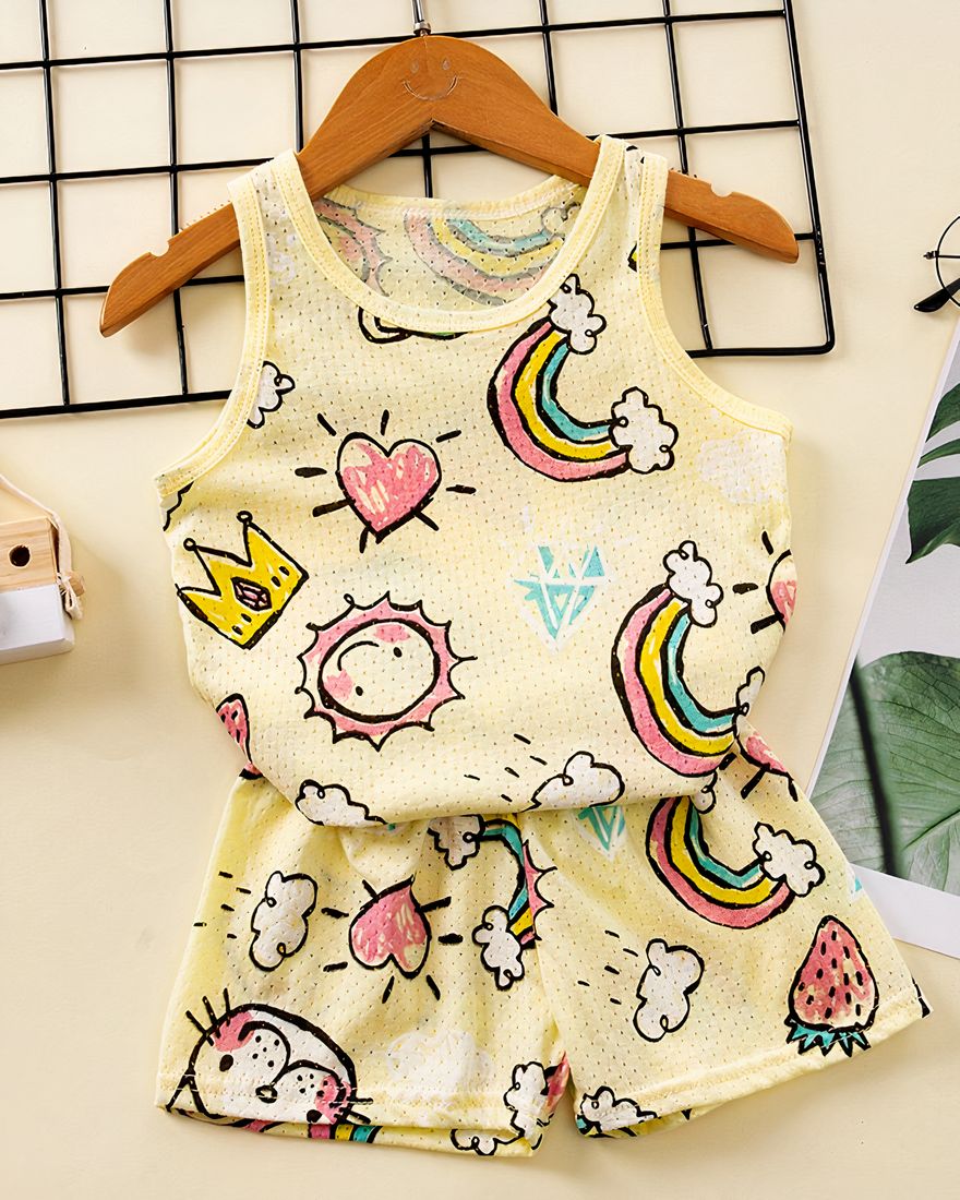 Rainbow cotton summer pajama set for kids on a fashionable belt