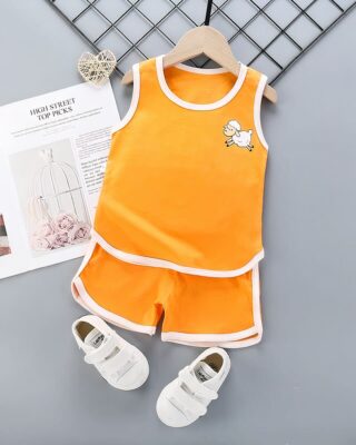 Fashionable orange cotton tank top and shorts summer pajamas