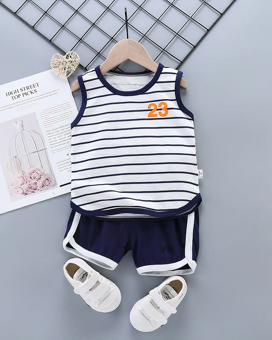 Summer pajamas tank top and cotton shorts on a belt with magazine