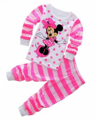 Minnie Mouse two-piece pink striped pajamas with pink and white striped pants