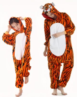 3D hooded pajamas for children worn by a little girl and a little boy in fashion