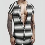 Sexy black and white striped jumpsuit for man worn by a man