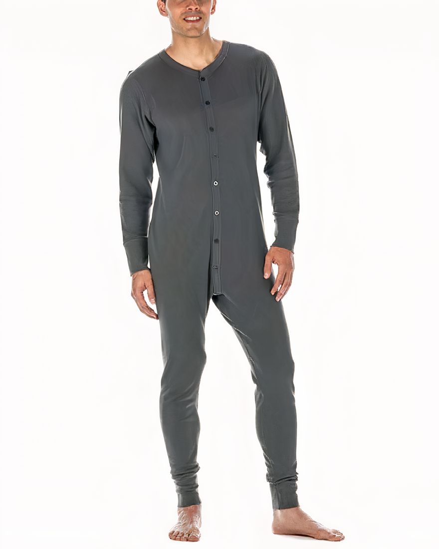 Pajama suit solid color grey worn by a man