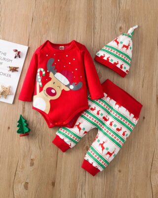 3 piece deer print baby set very high quality fashionable