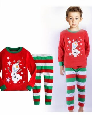 Christmas pajamas with stripes and snowman for children worn by a fashionable child