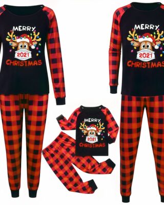 Christmas pajama set for the whole family with red and black plaid pants very fashionable