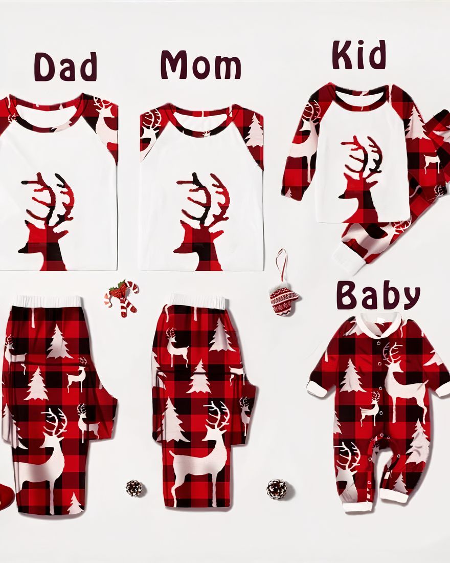 Christmas pajamas for the whole family Stag and checkered fashion