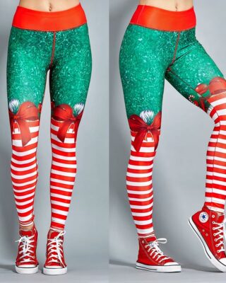 Women's christmas pants tight worn by a very fashionable woman