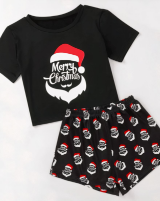 Women's Funny Short Sleeve Christmas Pajamas Black Merry Christmas Very High Quality Fashionable