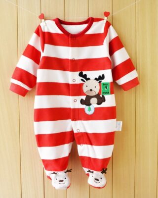 Christmas striped fleece romper for baby girl and boy red and white very high quality fashionable