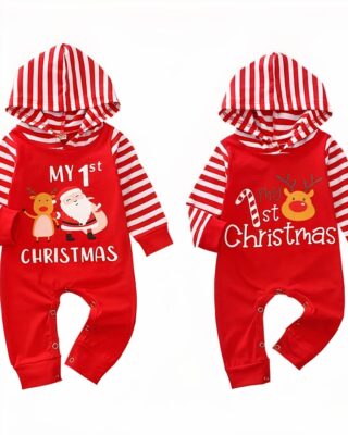 Fashionable red hooded jumpsuit for newborn boys and girls